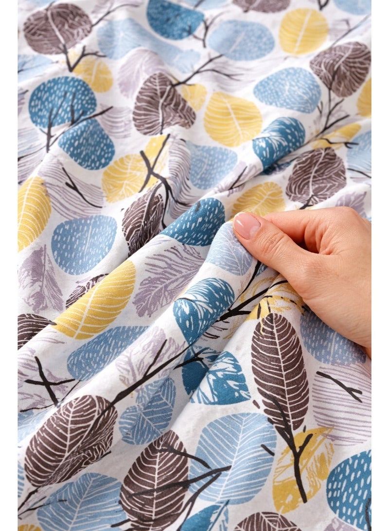 King Size Bedsheet, With 2 Pillow Covers, Modern Geometric Bedding Set, King Size 240x220 cm, Cotton Blend Bed Sheet with 2 Pillowcases, Navy Blue, Black Tan White Leaves Pattern. Anti-Allergic Fabric.  King Size Bed Sheet - Image 4